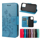 Butterfly Flower Pattern Horizontal Flip Leather Case with Holder & Card Slots & Wallet For iPhone 13 Pro Max(Blue)