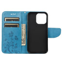 Butterfly Flower Pattern Horizontal Flip Leather Case with Holder & Card Slots & Wallet For iPhone 13 Pro Max(Blue)