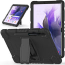For Samsung Galaxy Tab S7+/ Tab S7 FE / Tab S8+ 3-Layer Protection Screen Frame + PC + Silicone Combination Case with Holder(Black+Black)
