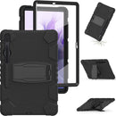 For Samsung Galaxy Tab S7+/ Tab S7 FE / Tab S8+ 3-Layer Protection Screen Frame + PC + Silicone Combination Case with Holder(Black+Black)