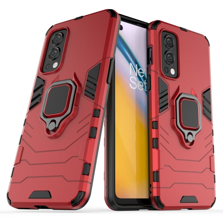 For OnePlus Nord 2 5G PC + TPU Shockproof Protective Case with Magnetic Ring Holder(Red)