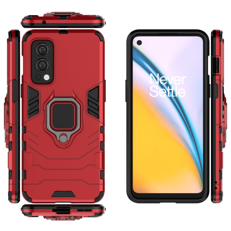 For OnePlus Nord 2 5G PC + TPU Shockproof Protective Case with Magnetic Ring Holder(Red)
