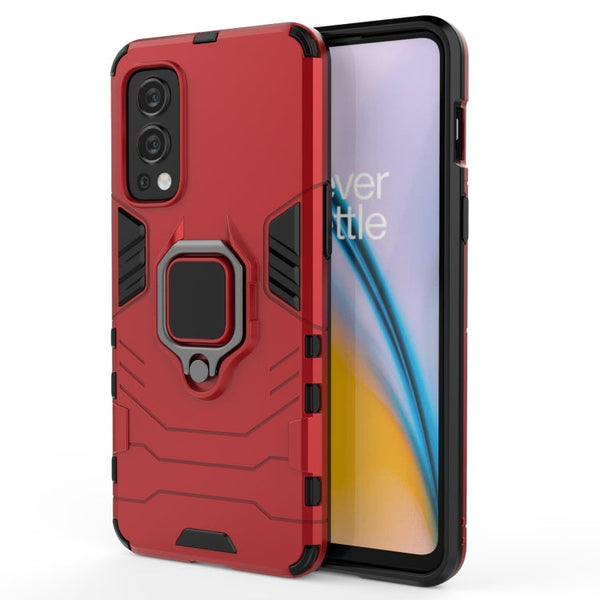For OnePlus Nord 2 5G PC + TPU Shockproof Protective Case with Magnetic Ring Holder(Red)