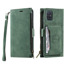 For Samsung Galaxy A51 Side Zipper Back Card Horizontal Flip PU Leather Case with Card Slots & Wallet & Photo Frame & Lanyard(Green)
