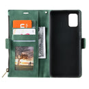For Samsung Galaxy A51 Side Zipper Back Card Horizontal Flip PU Leather Case with Card Slots & Wallet & Photo Frame & Lanyard(Green)