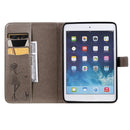 For iPad Mini 2019 & 4 & 3 & 2 & 1 Pressed Printing Woman and Cat Pattern Horizontal Flip Leather Case with Holder & Card Slots & Wallet(Grey)