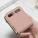 For Samsung Galaxy Z Flip GKK Cross Texture Card Phone Folding Beauty Bag Leather Case(Rose Gold)