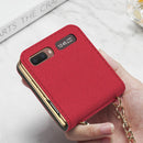 For Samsung Galaxy Z Flip GKK Cross Texture Card Phone Folding Beauty Bag Leather Case(Red)