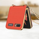 For Samsung Galaxy Z Flip GKK Cross Texture Card Phone Folding Beauty Bag Leather Case(Red)