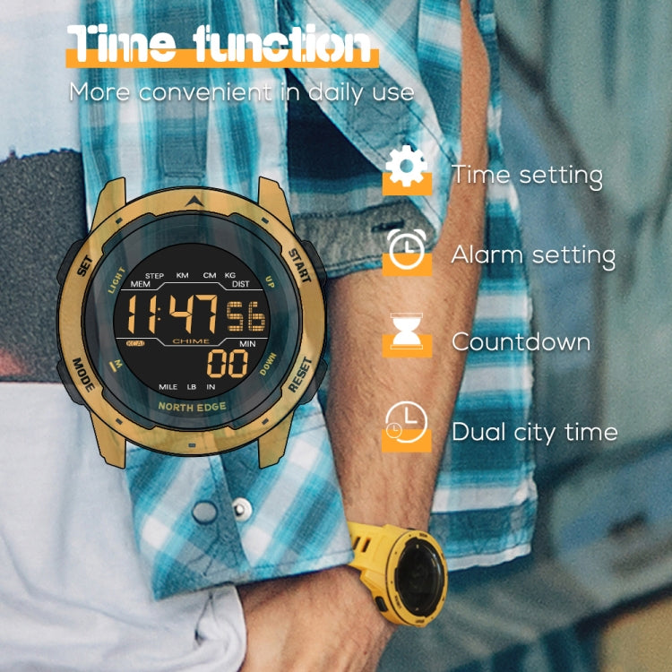 NORTH EDGE Mars Men Luminous Digital Waterproof Smart Sports Watch, Support Alarm Clock & Countdown & Sports Mode(Yellow)