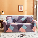 Double Seat Full Coverage Elastic Non-slip Sofa Cover(Rubik Cube Purple)