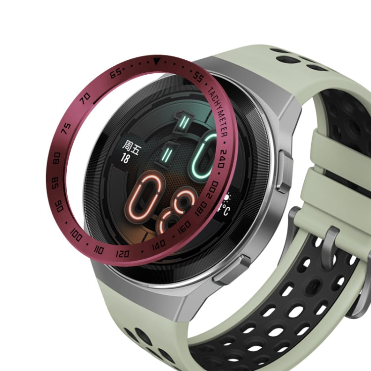 For Huawei Watch GT2e Smart Watch Stainless Steel Bezel Ring, Style:E Version Speed(Wine Red Ring Black Lettering)