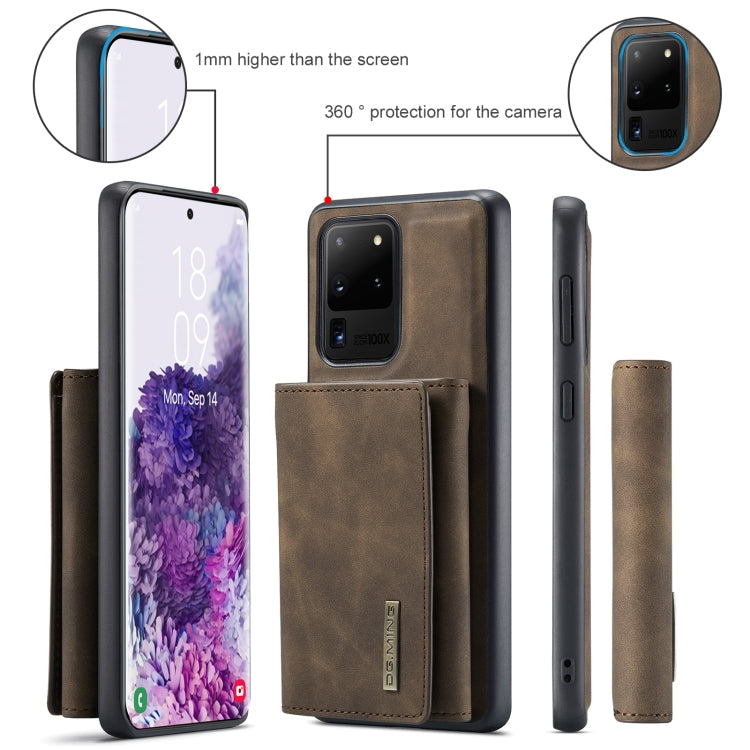 For Samsung Galaxy S20 Ultra DG.MING M1 Series 3-Fold Multi Card Wallet + Magnetic Back Cover Shockproof Case with Holder Function(Coffee)
