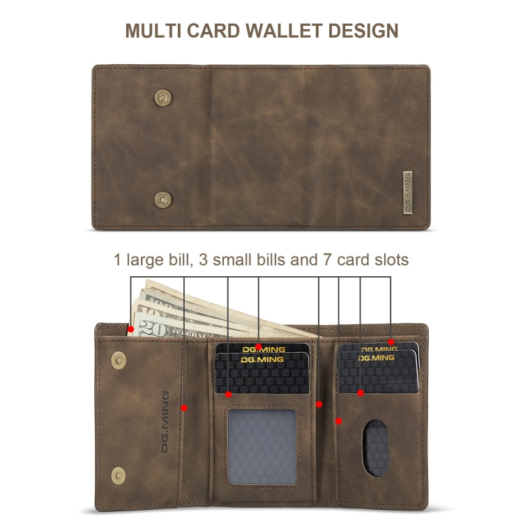 For Samsung Galaxy S20 Ultra DG.MING M1 Series 3-Fold Multi Card Wallet + Magnetic Back Cover Shockproof Case with Holder Function(Coffee)