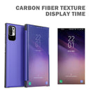 For Xiaomi Redmi Note 10 5G Carbon Fiber Texture View Time Horizontal Flip Leather Case with Holder & Touch Call Display ID(White)