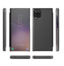 For Samsung Galaxy A12 Carbon Fiber Texture View Time Horizontal Flip Leather Case with Holder & Touch Call Display ID(Black)
