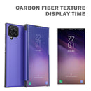 For Samsung Galaxy A12 Carbon Fiber Texture View Time Horizontal Flip Leather Case with Holder & Touch Call Display ID(Black)