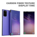 For Samsung Galaxy S20+ Carbon Fiber Texture View Time Horizontal Flip Leather Case with Holder & Touch Call Display ID(Blue)