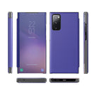 For Samsung Galaxy S20 FE Carbon Fiber Texture View Time Horizontal Flip Leather Case with Holder & Touch Call Display ID(Blue)