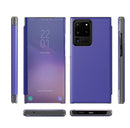 For Samsung Galaxy S20 Ultra Carbon Fiber Texture View Time Horizontal Flip Leather Case with Holder & Touch Call Display ID(Blue)