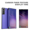 For Samsung Galaxy S21 FE Carbon Fiber Texture View Time Horizontal Flip Leather Case with Holder & Touch Call Display ID(Blue)