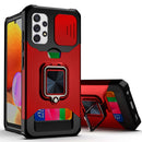For Samsung Galaxy A32 4G Sliding Camera Cover Design PC + TPU Shockproof Case with Ring Holder & Card Slot(Red)