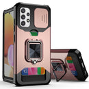 For Samsung Galaxy A32 4G Sliding Camera Cover Design PC + TPU Shockproof Case with Ring Holder & Card Slot(Rose Gold)