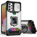 For Samsung Galaxy A32 4G Sliding Camera Cover Design PC + TPU Shockproof Case with Ring Holder & Card Slot(Silver)