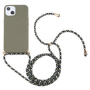 Wheat Straw Material + TPU Shockproof Case with Neck Lanyard For iPhone 13 mini(Dark Green)