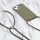 Wheat Straw Material + TPU Shockproof Case with Neck Lanyard For iPhone 13 mini(Dark Green)