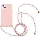 Wheat Straw Material + TPU Shockproof Case with Neck Lanyard For iPhone 13 mini(Pink)
