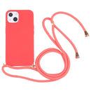 Wheat Straw Material + TPU Shockproof Case with Neck Lanyard For iPhone 13 mini(Red)