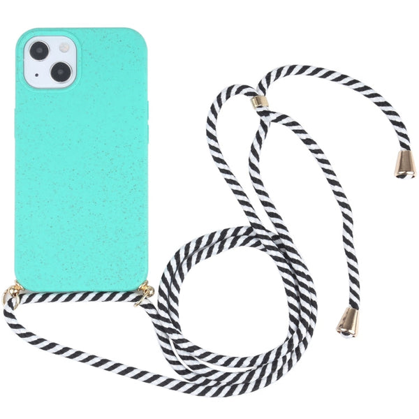 Wheat Straw Material + TPU Shockproof Case with Neck Lanyard For iPhone 13 mini(Green)