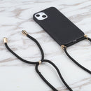 Wheat Straw Material + TPU Shockproof Case with Neck Lanyard For iPhone 13 mini(Black)