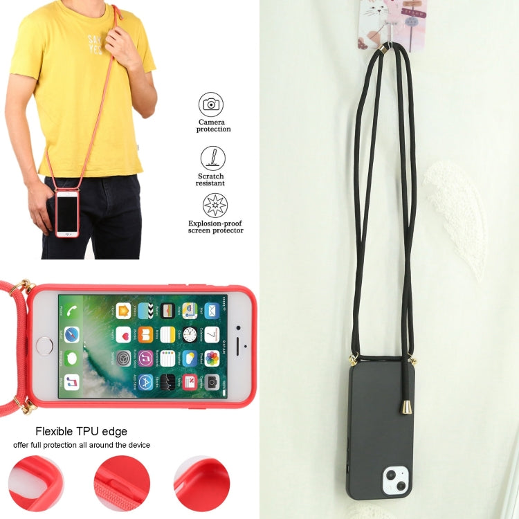 Wheat Straw Material + TPU Shockproof Case with Neck Lanyard For iPhone 13 mini(Black)