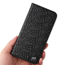 Fierre Shann Crocodile Texture Magnetic Horizontal Flip Genuine Leather Case with Holder & Card Slot For iPhone 13 Pro Max(Black)