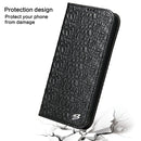 Fierre Shann Crocodile Texture Magnetic Horizontal Flip Genuine Leather Case with Holder & Card Slot For iPhone 13 Pro Max(Black)