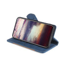 For OPPO Reno 5 Stitching Skin Feel Magnetic Buckle Horizontal Flip PU Leather Case with Holder & Card Slots & Wallet(Blue)