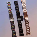 For Garmin Venu/Vivoactive 3 Music 20mm Universal Three-beads Stainless Steel + Resin Watch Band(Black+Rainbow)