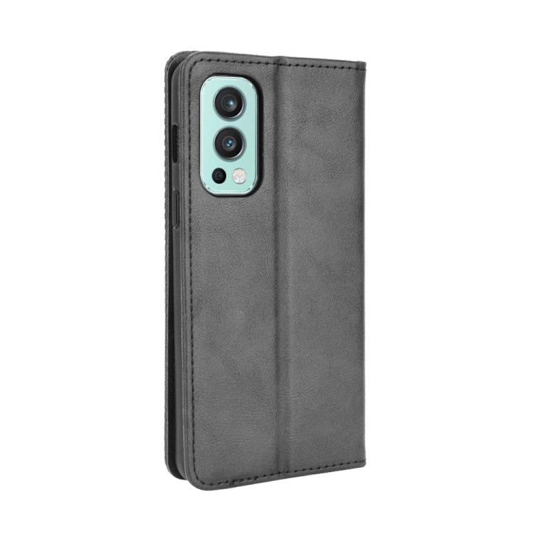 For OnePlus Nord 2 5G Magnetic Buckle Retro Crazy Horse Texture Horizontal Flip Leather Case with Holder & Card Slots & Photo Frame(Black)