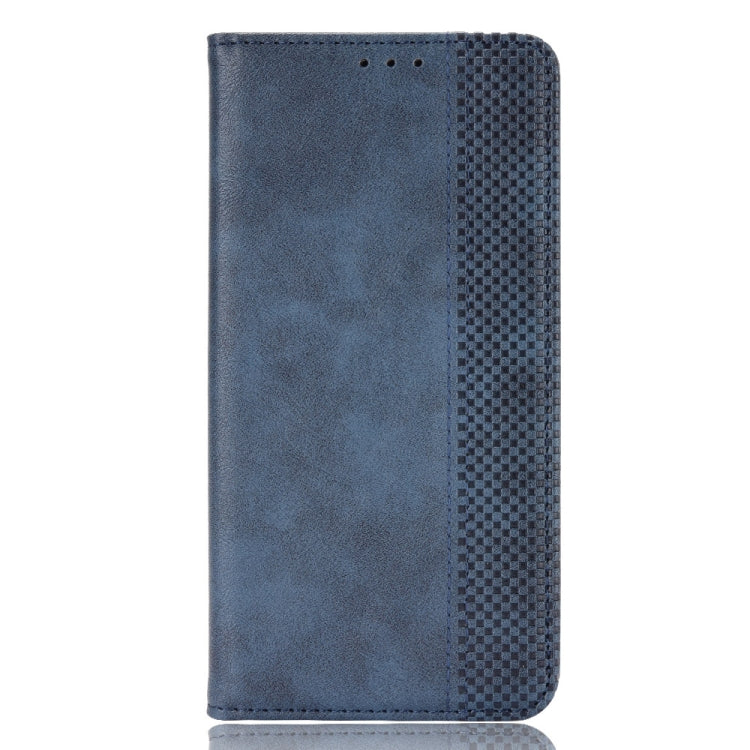 For OnePlus Nord 2 5G Magnetic Buckle Retro Crazy Horse Texture Horizontal Flip Leather Case with Holder & Card Slots & Photo Frame(Blue)