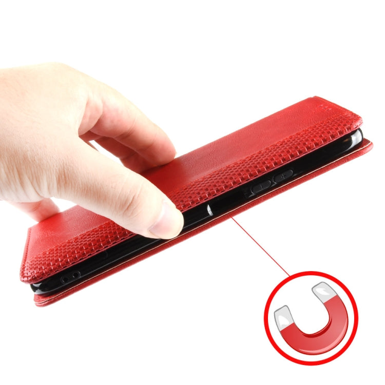 For OnePlus Nord 2 5G Magnetic Buckle Retro Crazy Horse Texture Horizontal Flip Leather Case with Holder & Card Slots & Photo Frame(Red)