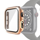 Electroplating PC Single Row Diamond Protective Case with Tempered Glass Film For Apple Watch Series 6 & SE & 5 & 4 40mm(Rose Gold)