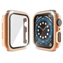 Electroplating PC Single Row Diamond Protective Case with Tempered Glass Film For Apple Watch Series 6 & SE & 5 & 4 40mm(Rose Gold)