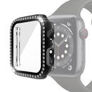 Electroplating PC Single Row Diamond Protective Case with Tempered Glass Film For Apple Watch Series 6 & SE & 5 & 4 44mm(Black)