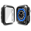 Electroplating PC Single Row Diamond Protective Case with Tempered Glass Film For Apple Watch Series 6 & SE & 5 & 4 44mm(Black)