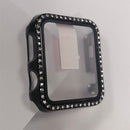 Electroplating PC Single Row Diamond Protective Case with Tempered Glass Film For Apple Watch Series 6 & SE & 5 & 4 44mm(Black)