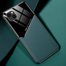 All-inclusive Leather + Organic Glass Protective Case with Metal Iron Sheet For iPhone 13(Green)