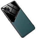 All-inclusive Leather + Organic Glass Protective Case with Metal Iron Sheet For iPhone 13(Green)