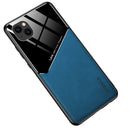 All-inclusive Leather + Organic Glass Protective Case with Metal Iron Sheet For iPhone 13(Royal Blue)